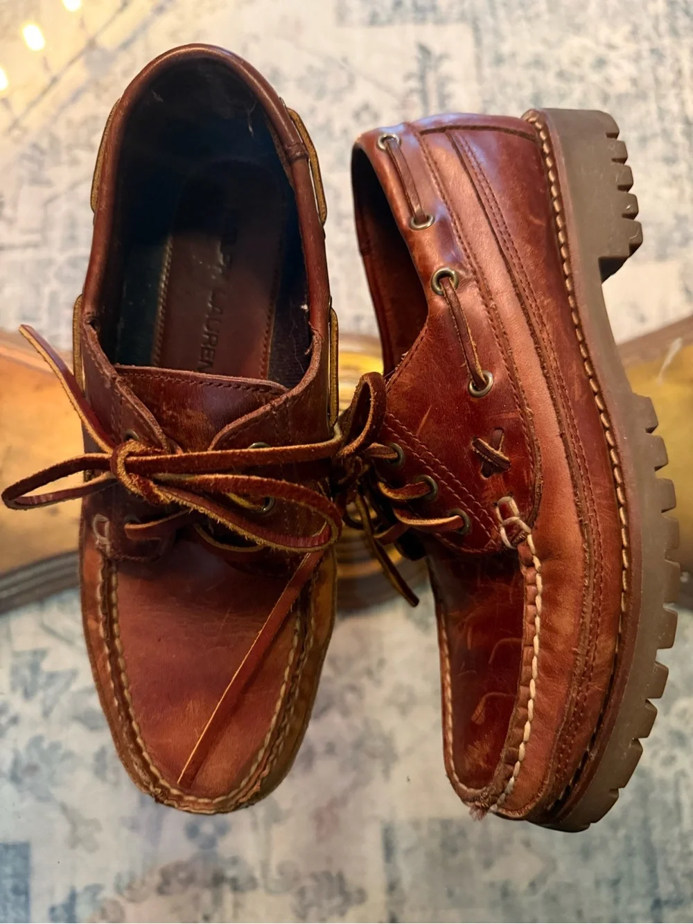 Ralph‎ Lauren Ranger Brown Leather Lug-Soled Boat Shoes Moc-Toe Ivy League 7.5